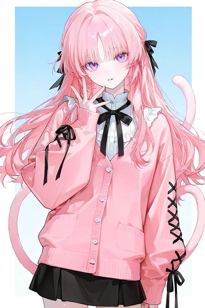 Hình ảnh anime nữ tóc hồng với biểu cảm tươi tắn sinh động