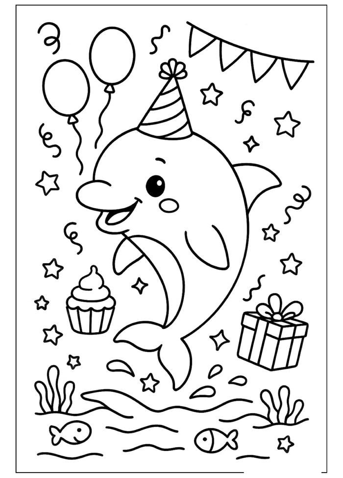 Hình ảnh bộ tô màu con cá heo định hướng quan sát chi tiết