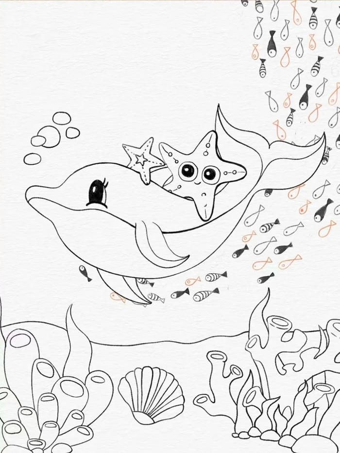 Hình ảnh mẫu tô màu con cá heo dùng cho luyện tập cá nhân