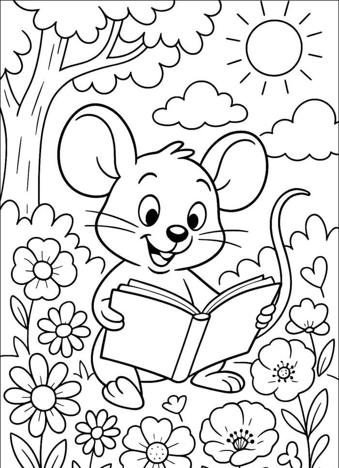 Hình ảnh tô màu con chuột giúp bé làm quen bài tập hình ảnh