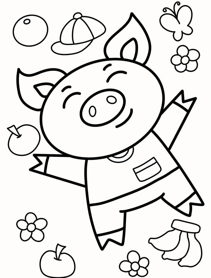 Hình ảnh tô màu con heo giúp trẻ làm quen màu sắc