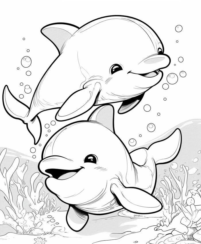 Hình ảnh trang tô màu con cá heo hỗ trợ kỹ năng phối sắc
