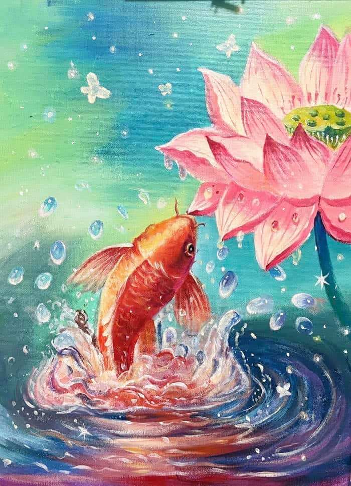 Hình ảnh tranh vẽ con cá gợi nhịp điệu chậm rãi