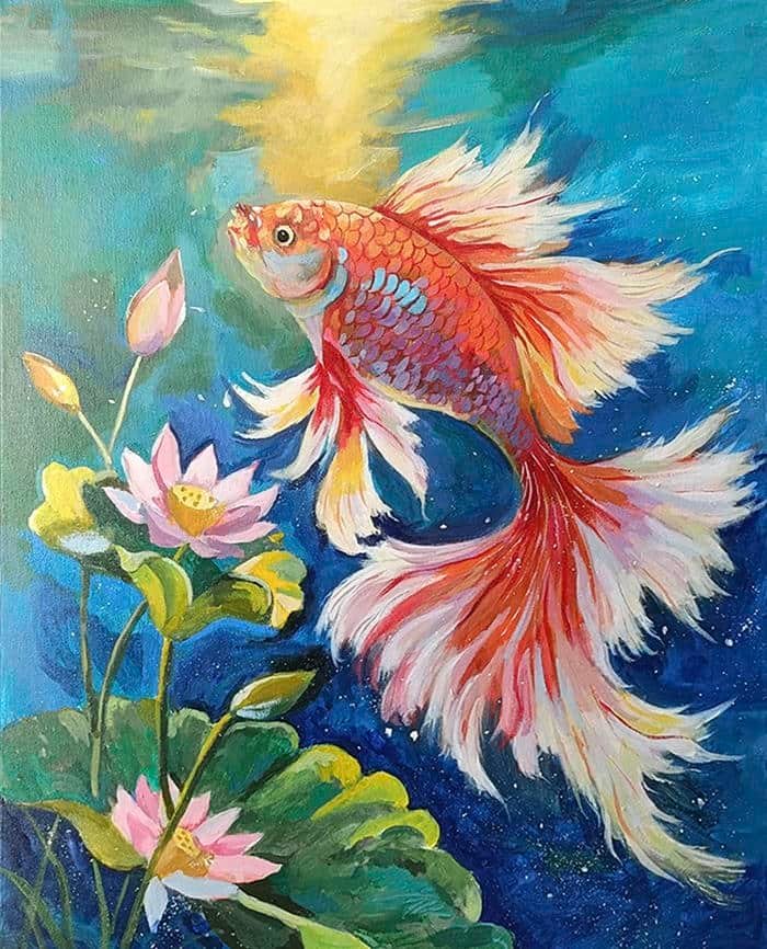 Hình ảnh tranh vẽ con cá thể hiện sự uyển chuyển trong tạo hình