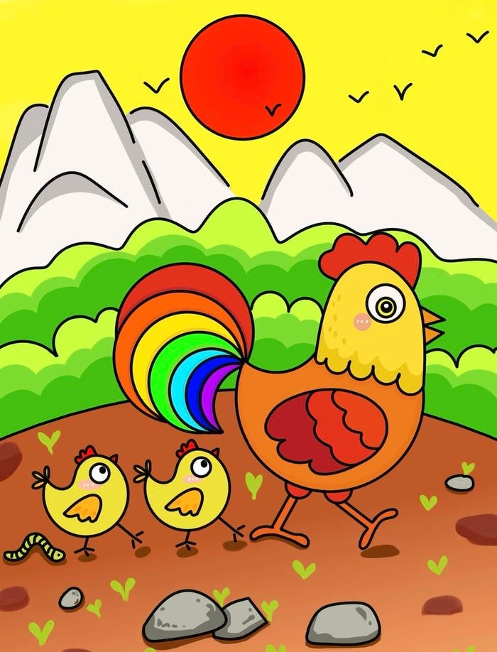 Hình ảnh tranh vẽ con gà phù hợp cho hoạt động học tập