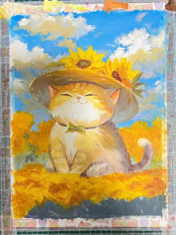 Hình ảnh tranh vẽ con mèo mang dáng vẻ tự chủ