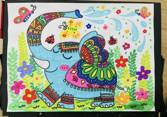 Hình ảnh tranh vẽ con voi phun nước