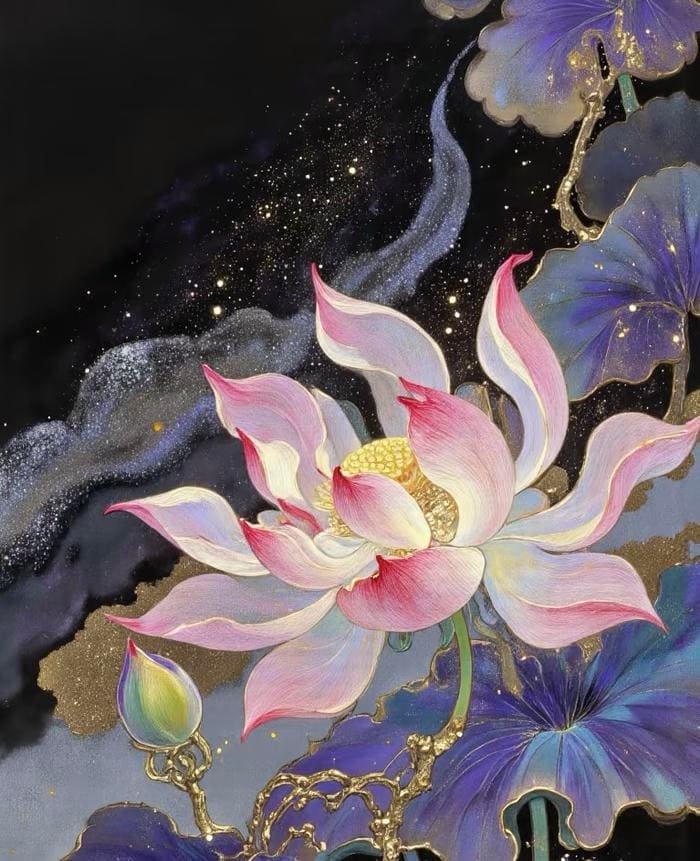 Hình ảnh tranh vẽ hoa sen gợi cảm giác an yên