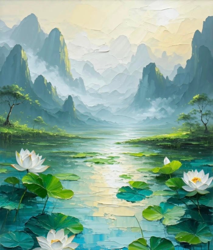 Hình ảnh tranh vẽ hoa sen mang vẻ đẹp giản dị