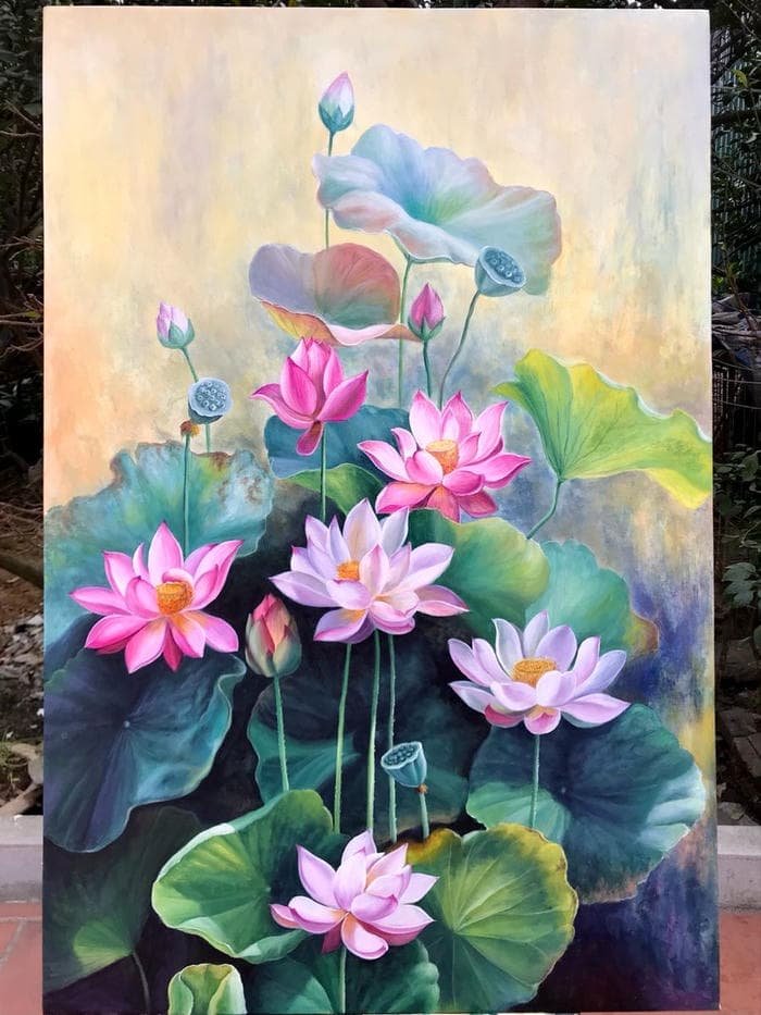 Hình ảnh tranh vẽ hoa sen truyền tải sự tinh tế