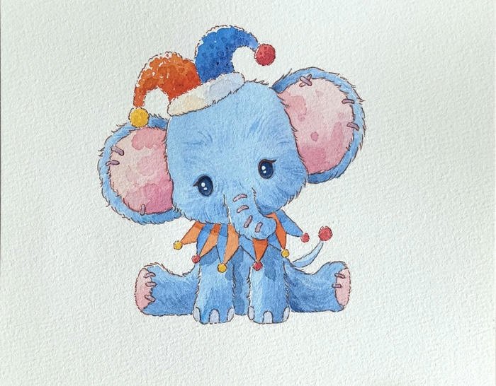 Hình ảnh vẽ con voi xinh đội mũ hề