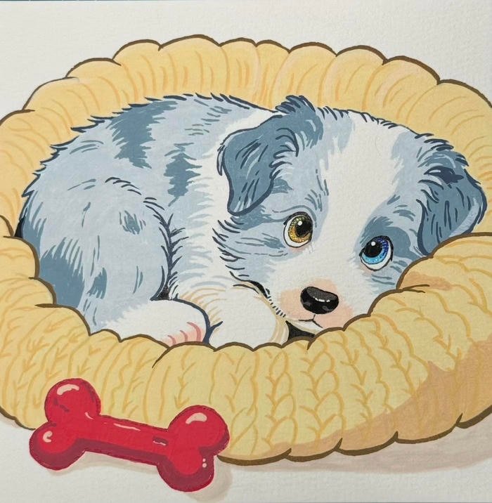 Hình ảnh vẽ tranh con chó tạo cảm nhận thân thiết khi người xem nhìn vào