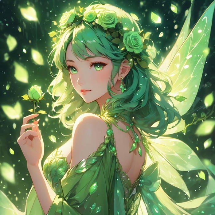 Hình ảnh xanh lá cây anime cô nàng có cánh