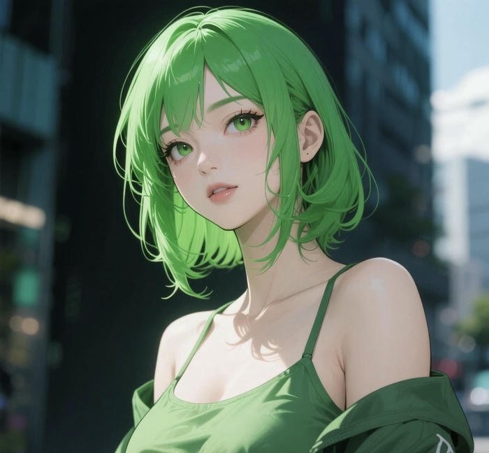 Hình ảnh xanh lá cây anime nữ tóc ngắn