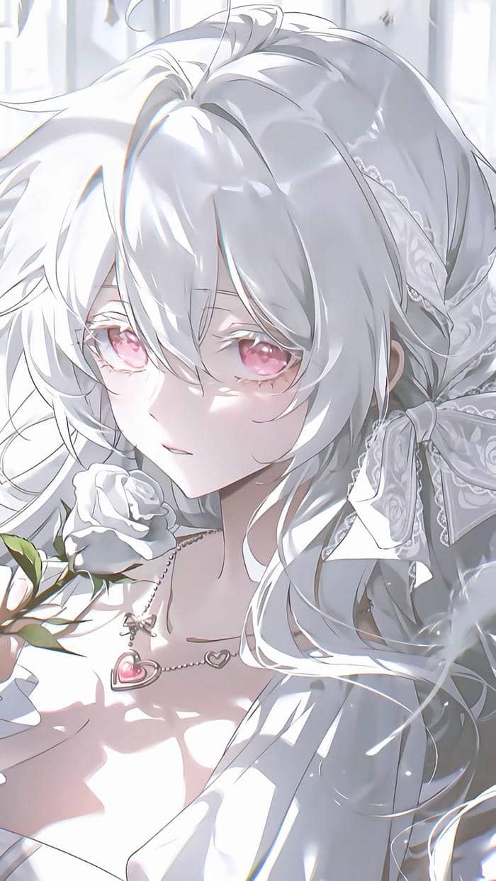 Hình anime girl tóc trắng thể hiện nội tâm trầm lắng mạnh mẽ