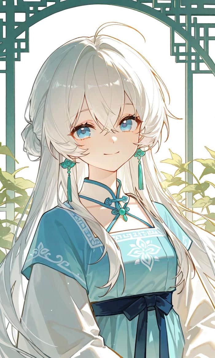 Hình anime girl tóc trắng thể hiện sự độc lập bền bỉ