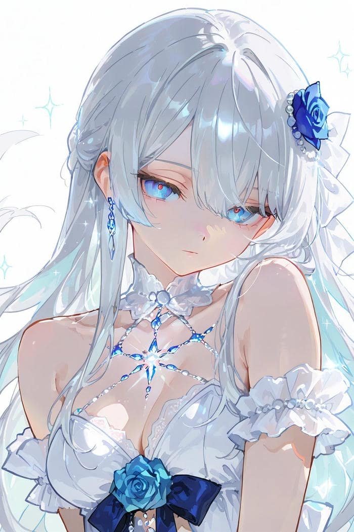 Hình anime girl tóc trắng thể hiện sự kiêu hãnh thầm lặng