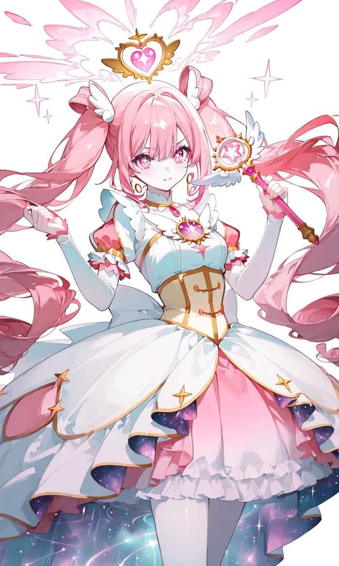 Hình anime nữ tóc hồng thể hiện cá tính mềm mại rõ rệt