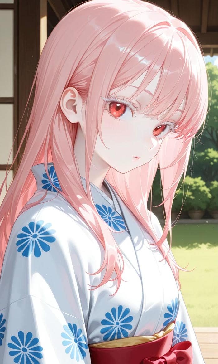 Hình anime nữ tóc hồng với ánh nhìn thân thiện gần gũi