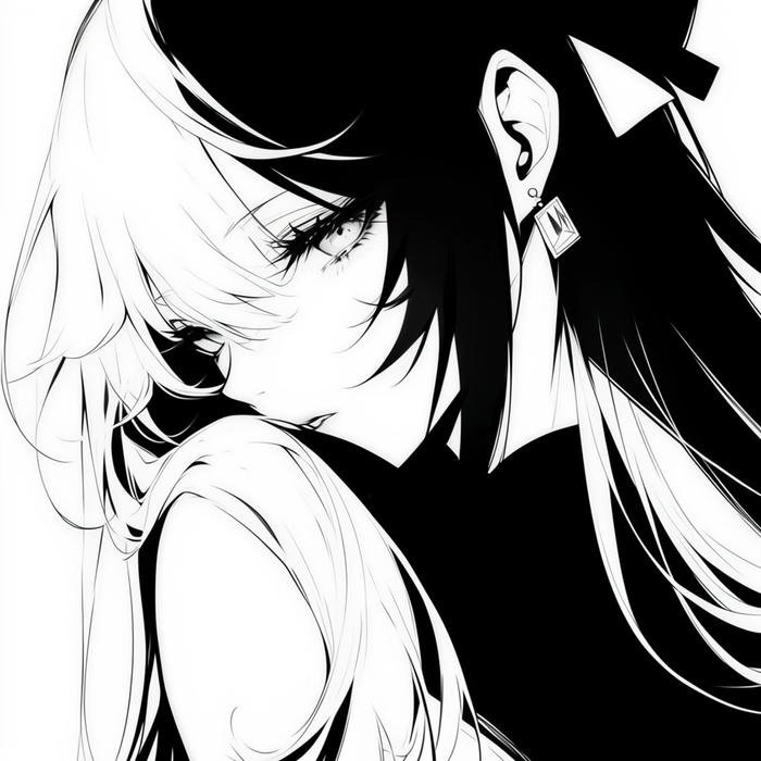 Hình anime nữ trắng đen mang khí chất mạnh tiềm ẩn