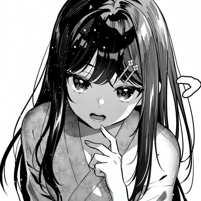 Hình anime nữ trắng đen với cảm xúc trầm sâu