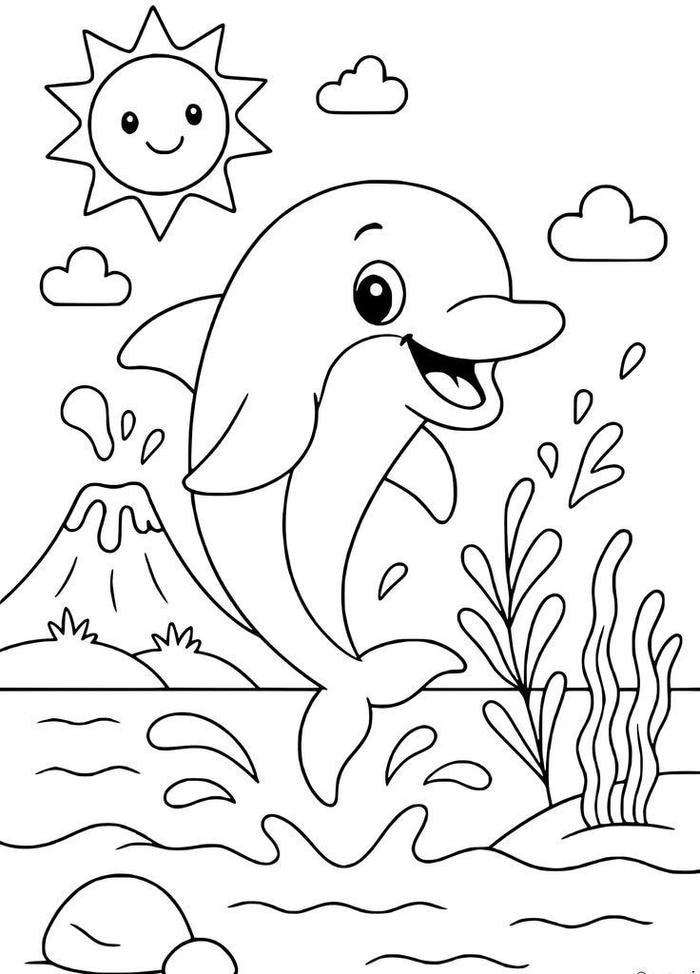 Hình hoạt động tô màu con cá heo dành cho giờ tự học