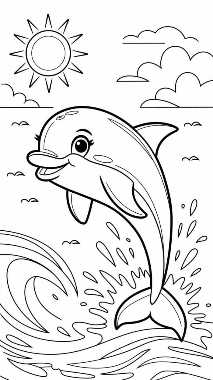 Hình nội dung tô màu con cá heo hỗ trợ khả năng quan sát