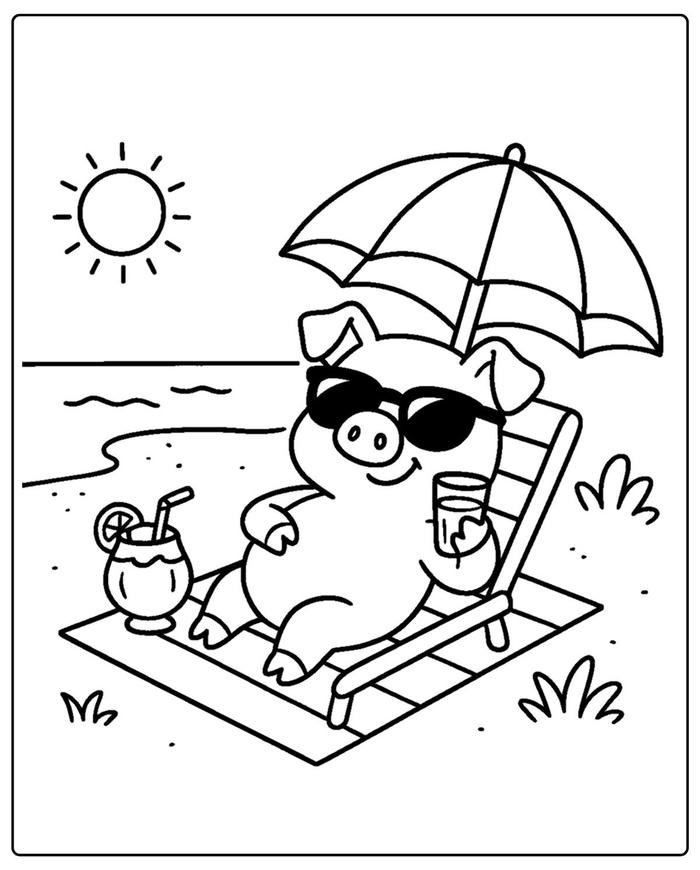 Hình tô màu con heo dành cho bé thích vẽ tay