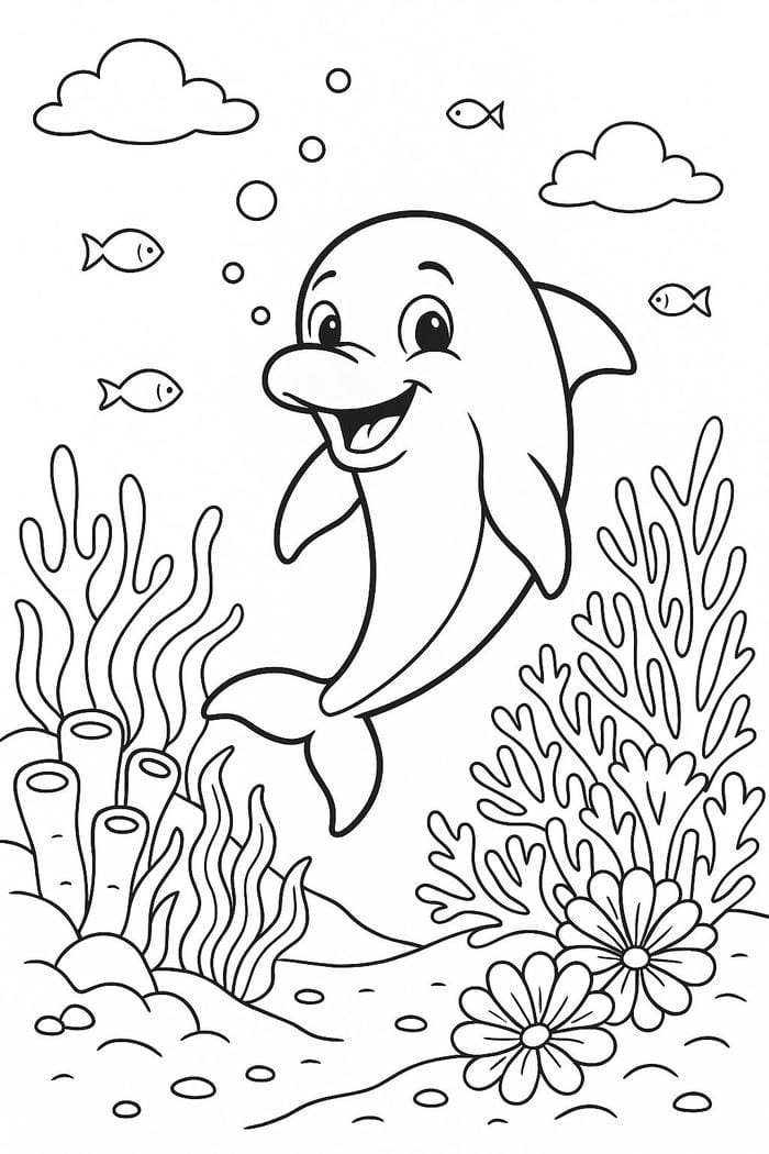 Hình trang tô màu con cá heo rèn sự tỉ mỉ