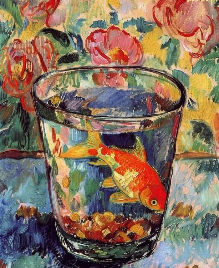 Hình tranh vẽ con cá mang nhịp điệu thị giác đều