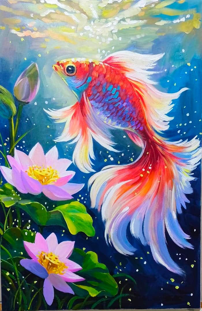 Hình tranh vẽ con cá thể hiện sự trôi chảy trong bố cục