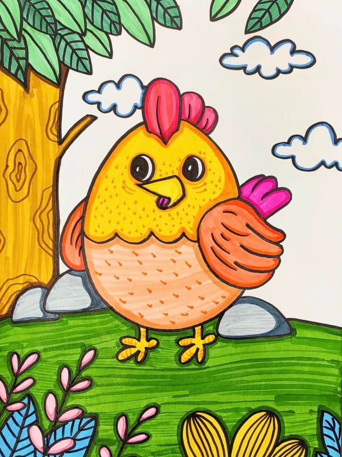 Hình tranh vẽ con gà tạo nền tảng học tập