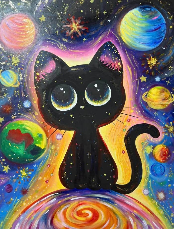 Hình tranh vẽ con mèo mang cảm giác đang suy nghĩ