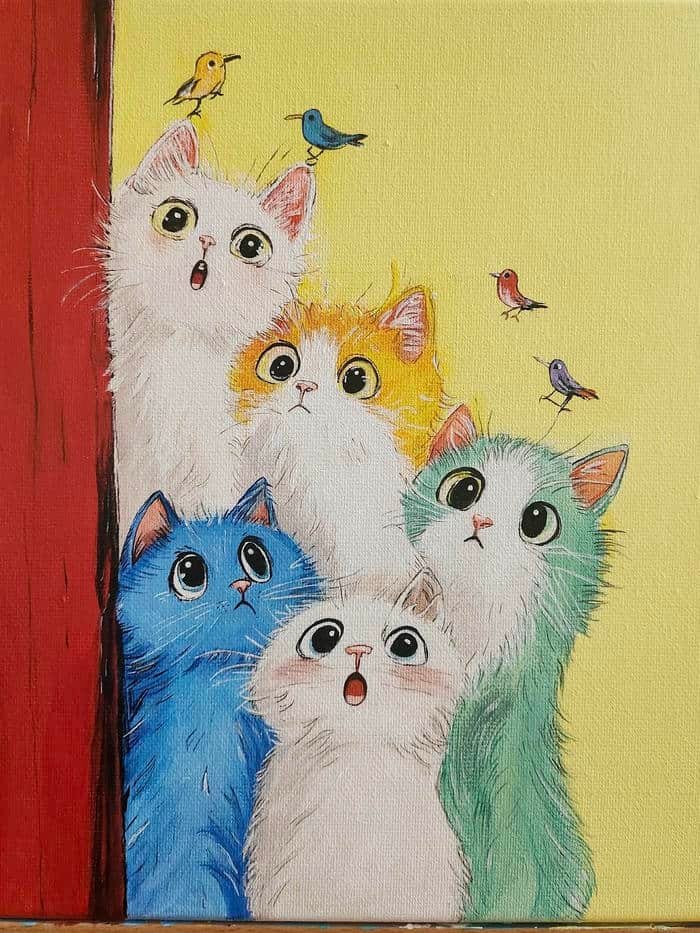 Hình tranh vẽ con mèo thể hiện sự bình thản