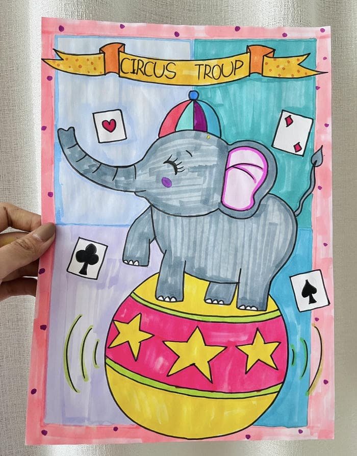 Hình tranh vẽ con voi xiếc đáng yêu