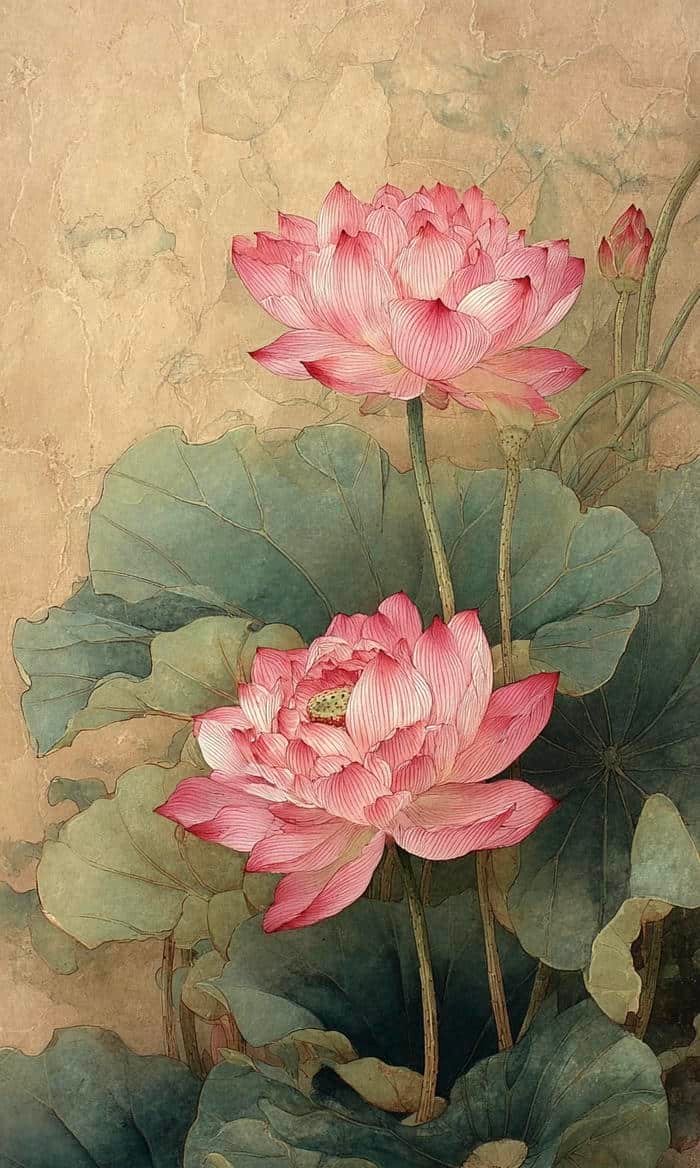 Hình tranh vẽ hoa sen gợi sự nhẹ nhàng sâu lắng
