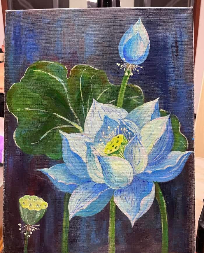 Hình tranh vẽ hoa sen gợi sự thư giãn nội tâm