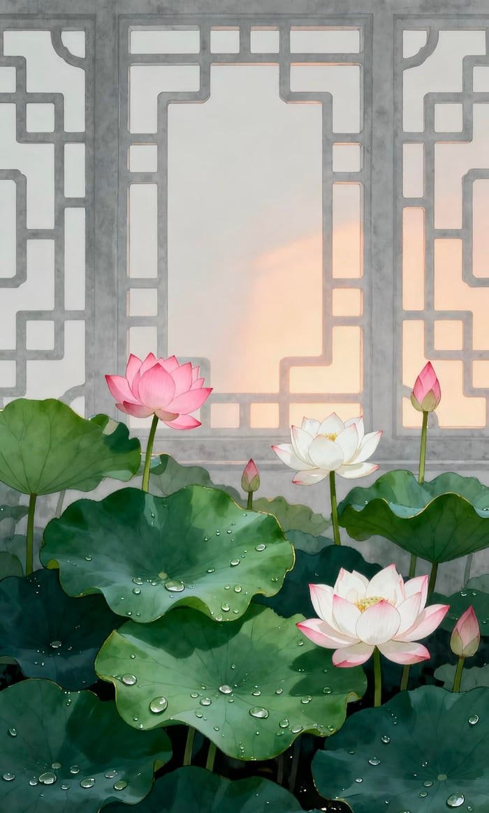 Hình tranh vẽ hoa sen mang tinh thần yên bình