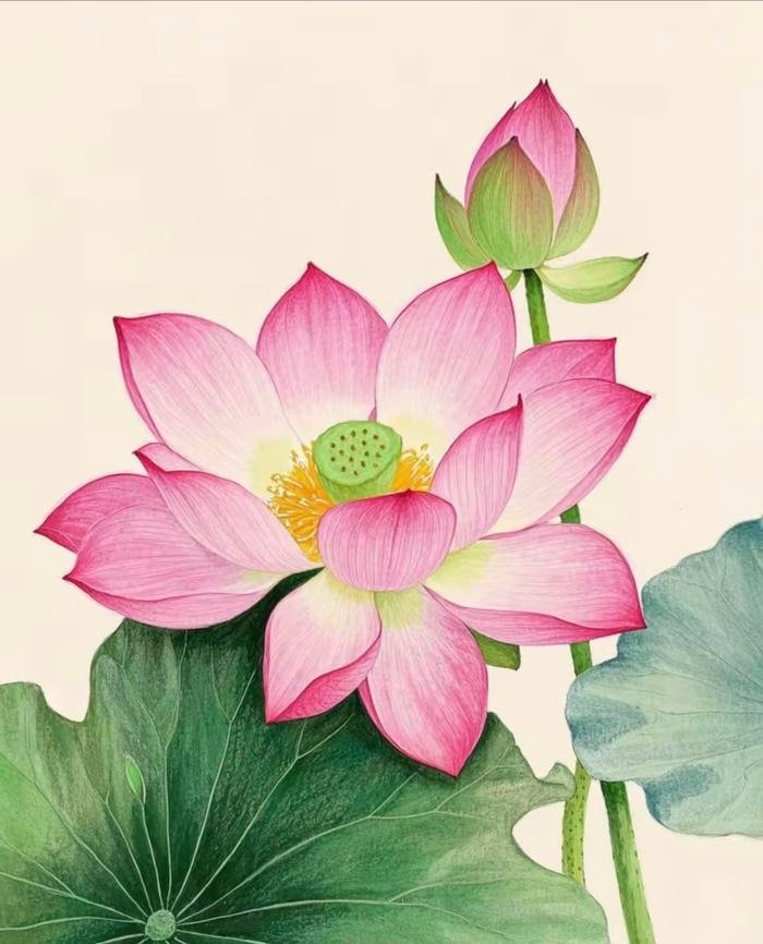 Hình tranh vẽ hoa sen thể hiện tinh thần thanh tịnh
