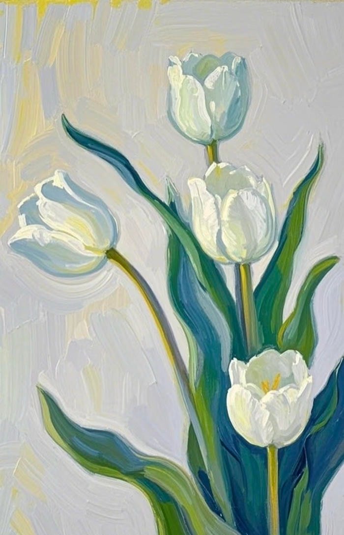Hình tranh vẽ hoa tulip gợi cảm giác yên bình thư thái