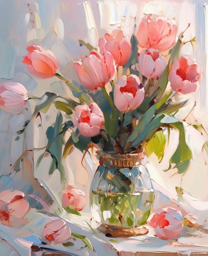 Hình tranh vẽ hoa tulip mang tính thẩm mỹ cao