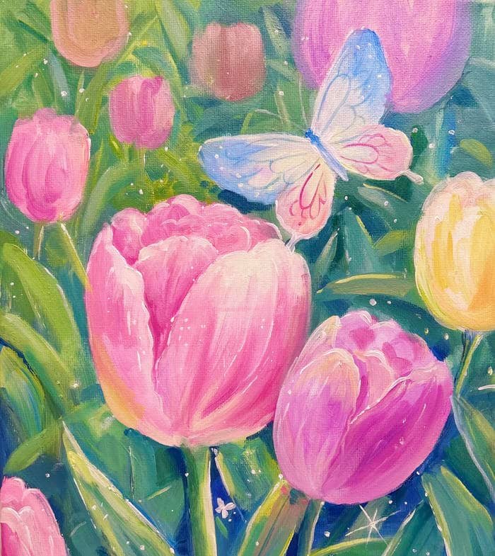 Hình tranh vẽ hoa tulip tạo điểm nhấn thị giác tinh tế