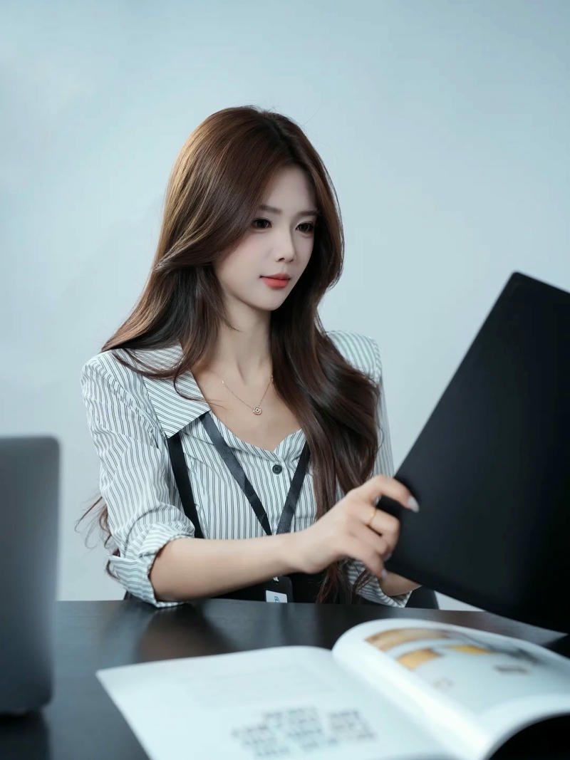 Mỹ nhân công sở ngồi đọc tài liệu rất tập trung