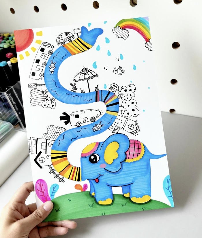 Tranh vẽ con voi hiền lành cực ý nghĩa