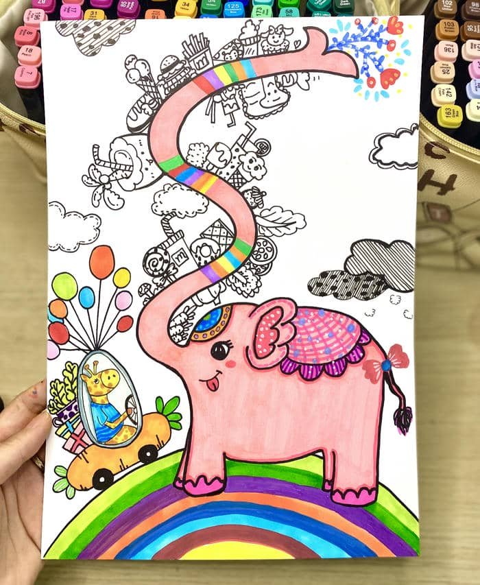 Vẽ con voi cho thiếu nhi sắc màu cầu vồng