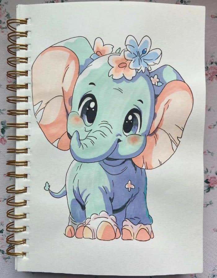 Vẽ con voi phong cách dễ thương