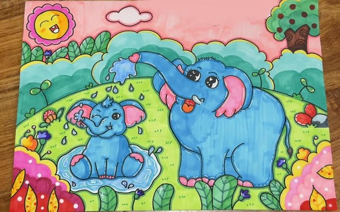 Vẽ tranh con voi trong công viên