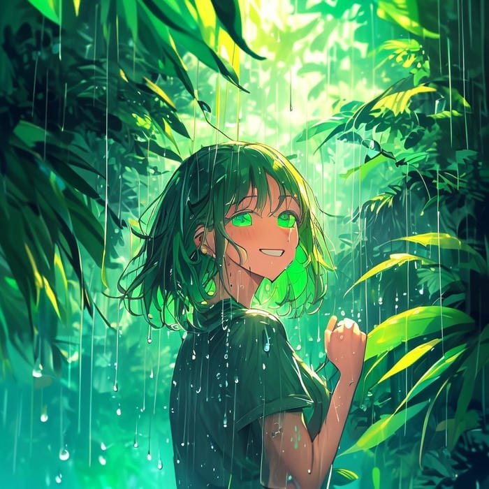 Xanh lá cây anime thiên nhiên tươi mới