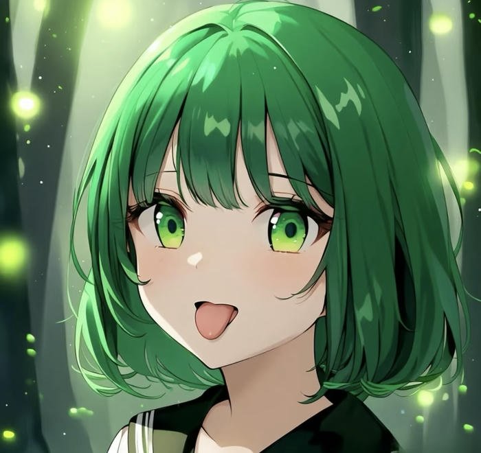 ảnh anime xanh lá đang lè lữơi