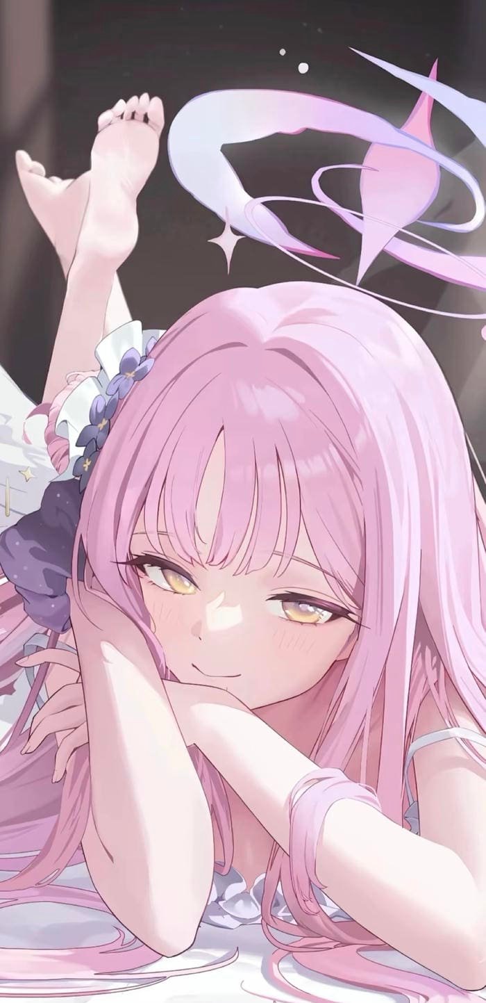 bức hình nền anime nữ tóc hồng xinh xắn dịu nhẹ